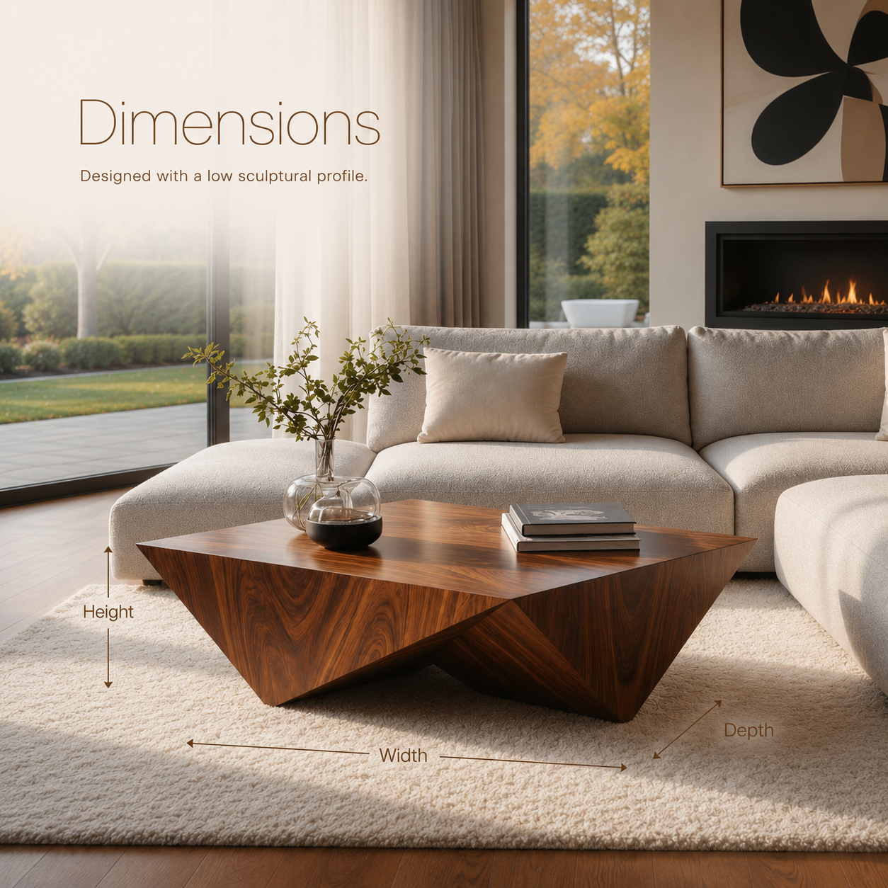 Solenne Rounded Coffee Table - Dimensions