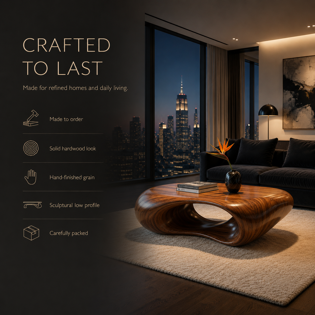 Tavian Smooth Wood Coffee Table - view 1