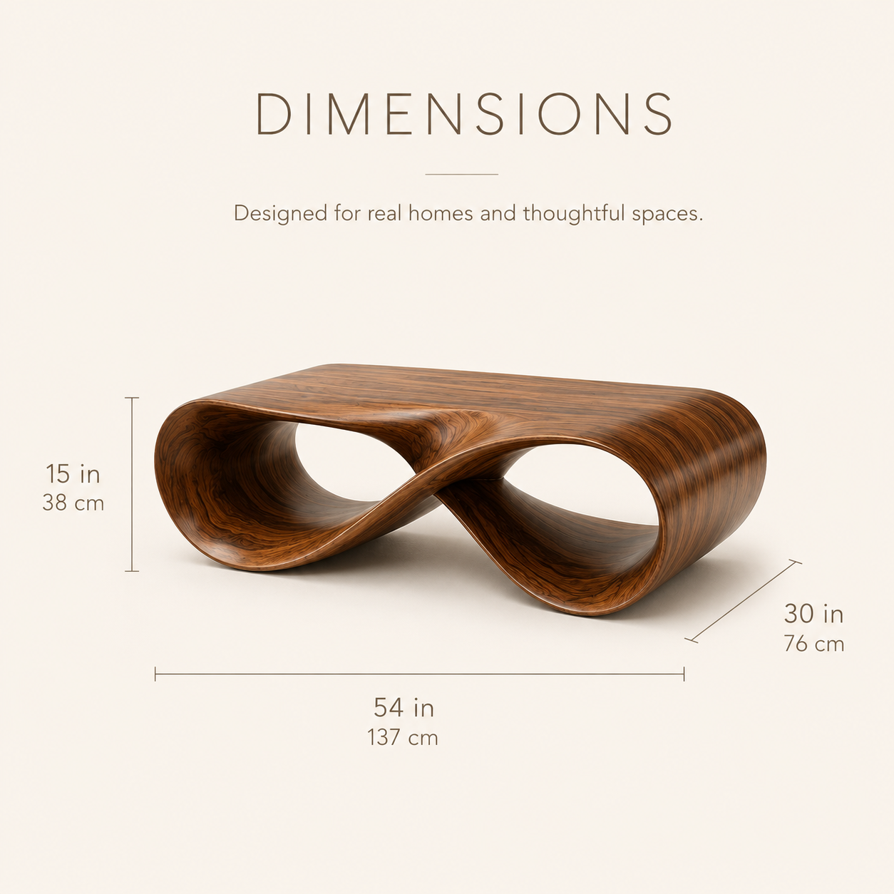 Dalia Sculptural Living Coffee Table - Dimensions
