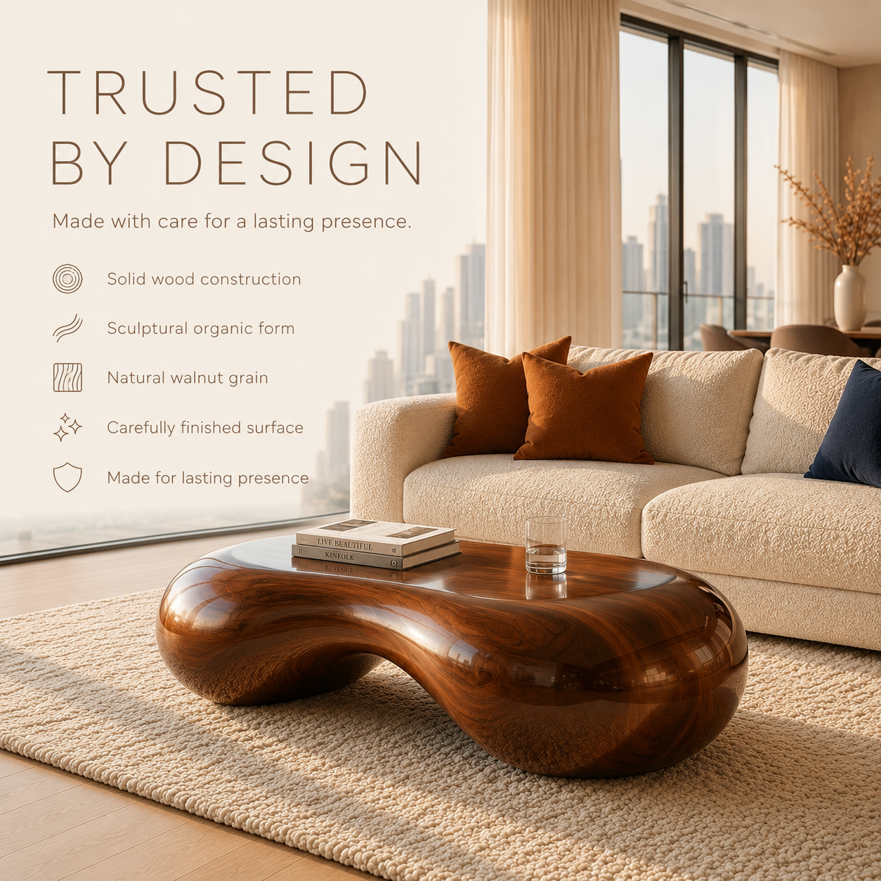 Calla Satin Walnut Coffee Table - view 2