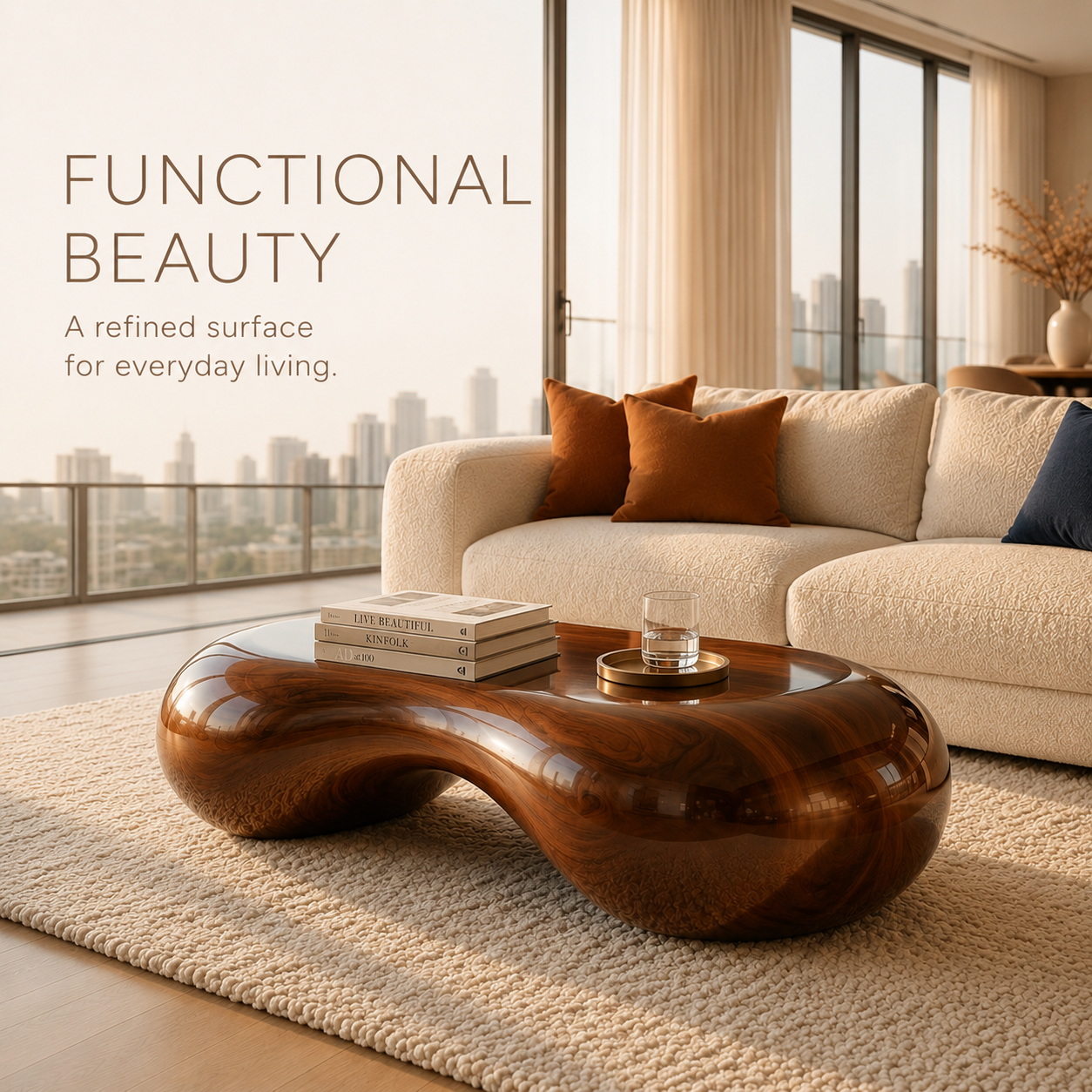 Calla Satin Walnut Coffee Table - view 3