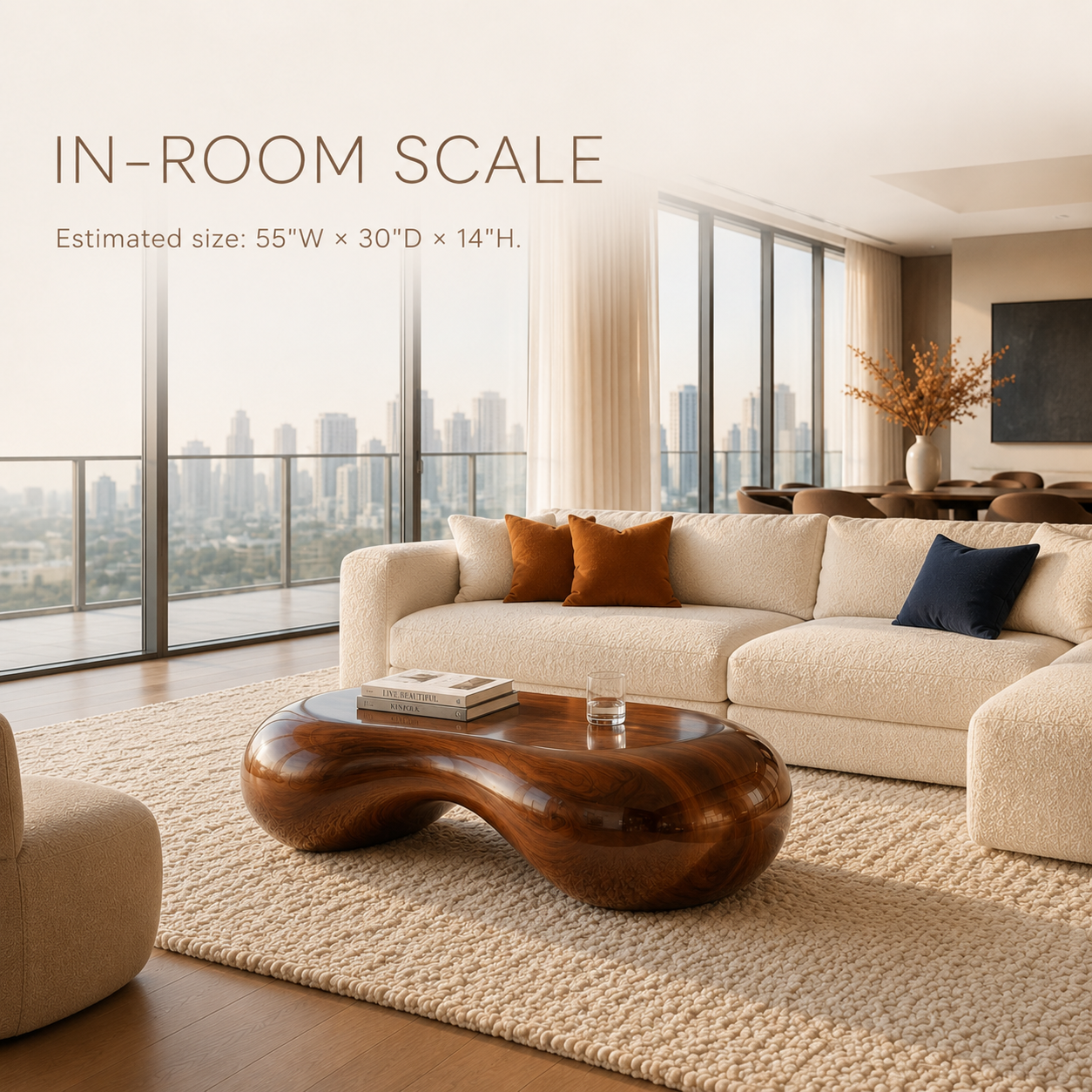 Calla Satin Walnut Coffee Table - Dimensions