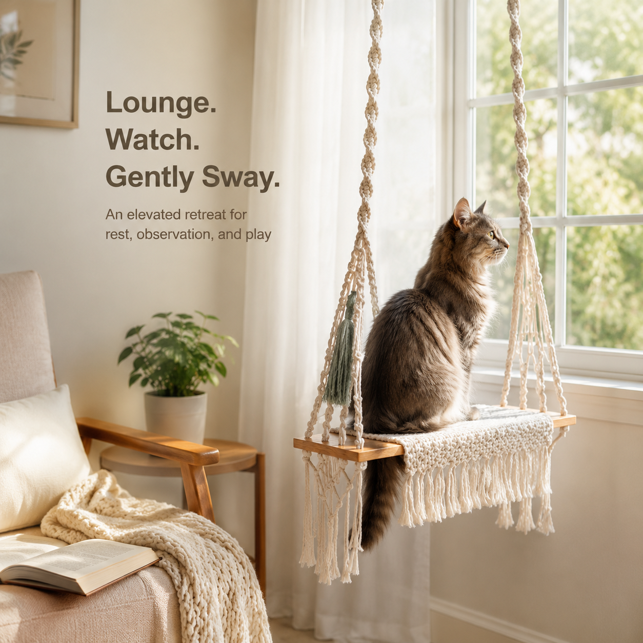 Handmade Macrame Cat Swing