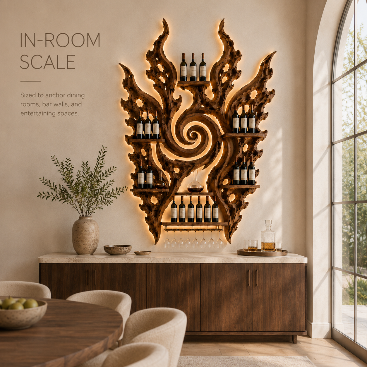 Solid Wood Wall Wine Rack with Glass Holder - Cellular Display