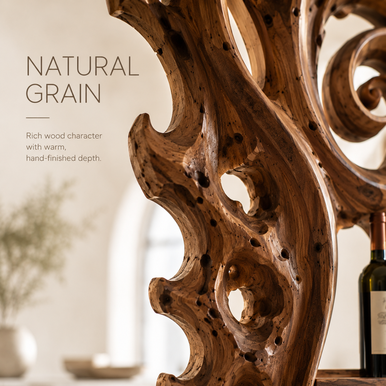 Solid Wood Wall Wine Rack with Glass Holder - Cellular Display