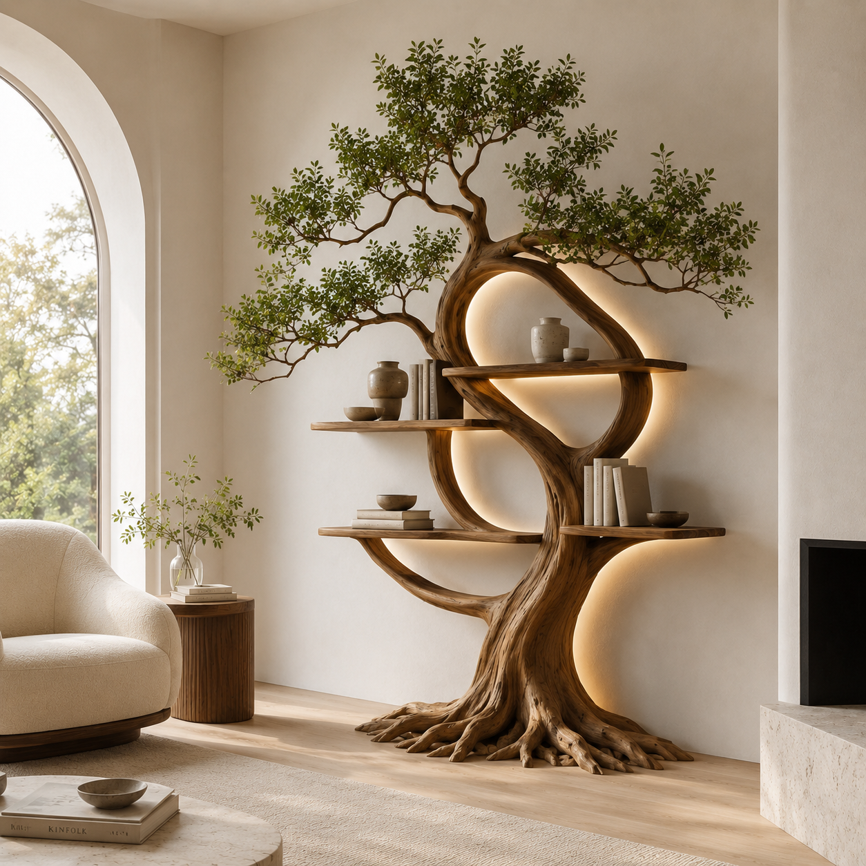 Koa Sculptural Wood Bookshelf