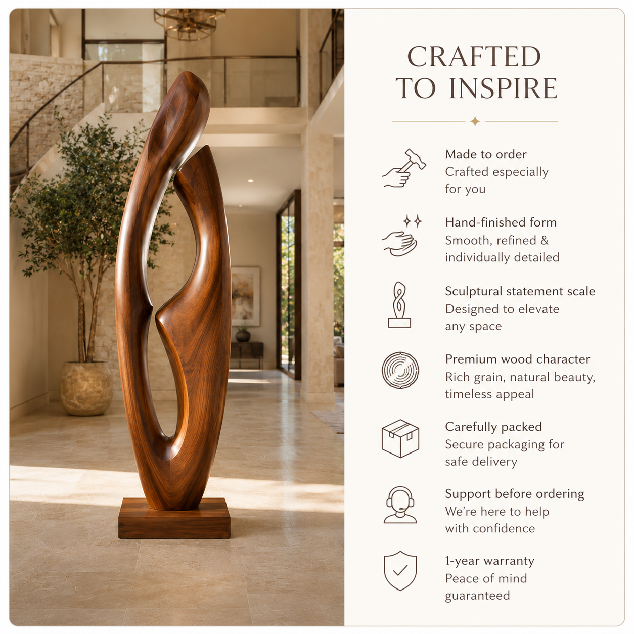 Rustic Veyra Modern Wood Sculpture - Design 049 - product image 09