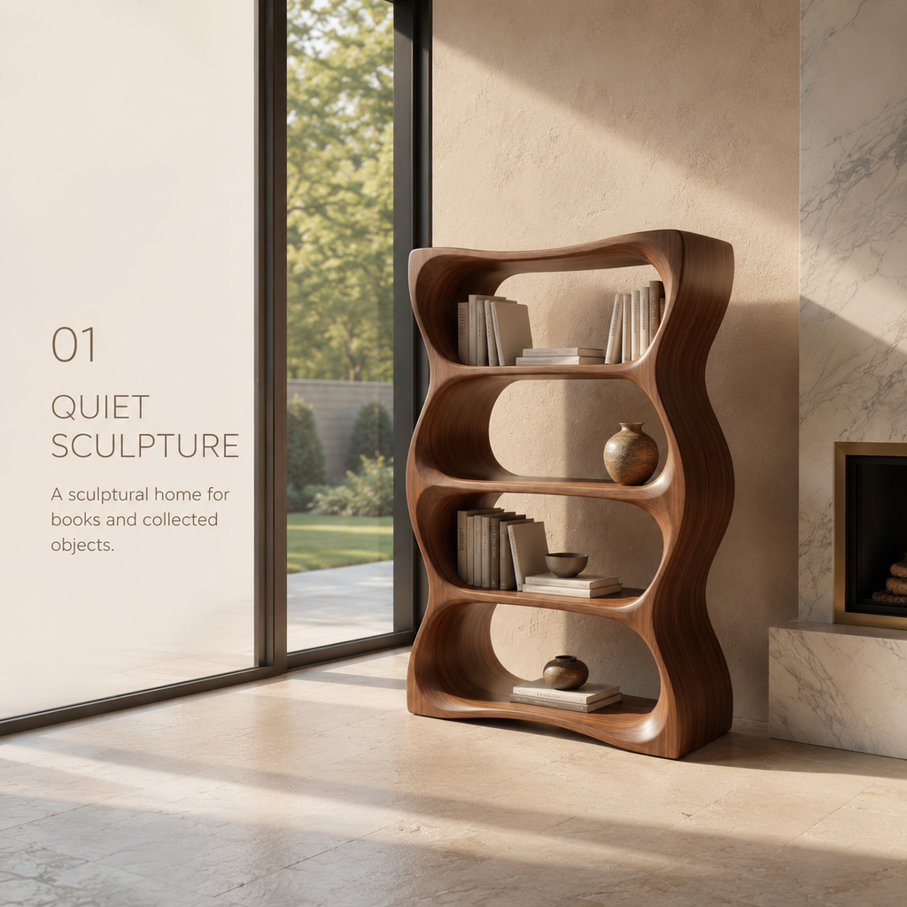 Vale Rounded Walnut Bookshelf - product detail 1