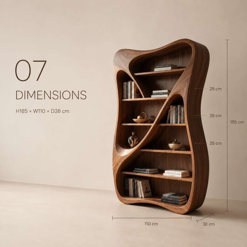 Isla Wave Display Shelf Bookshelf - Dimensions