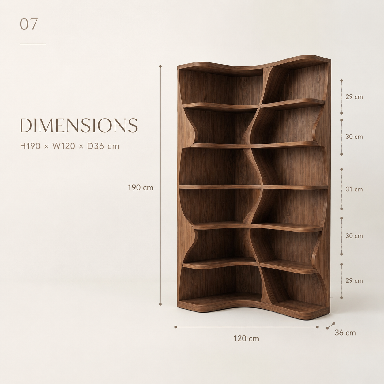 Dune Sculptural Hall Bookshelf - Dimensions