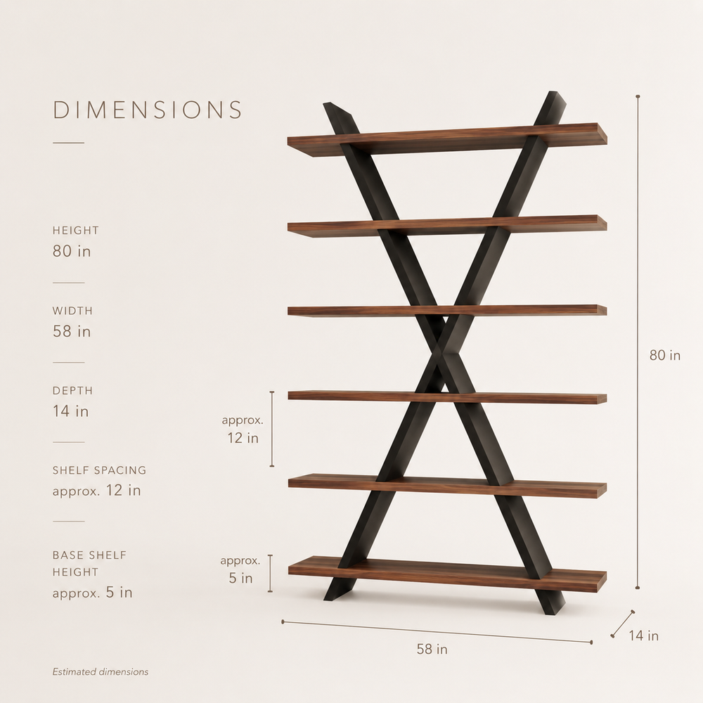 Remy Sculptural Bookcase Bookshelf - Dimensions