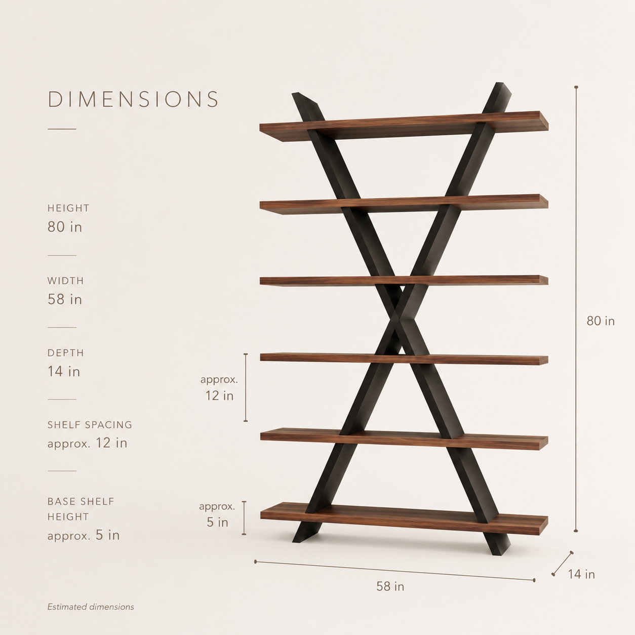Remy Sculptural Bookcase Bookshelf - Dimensions
