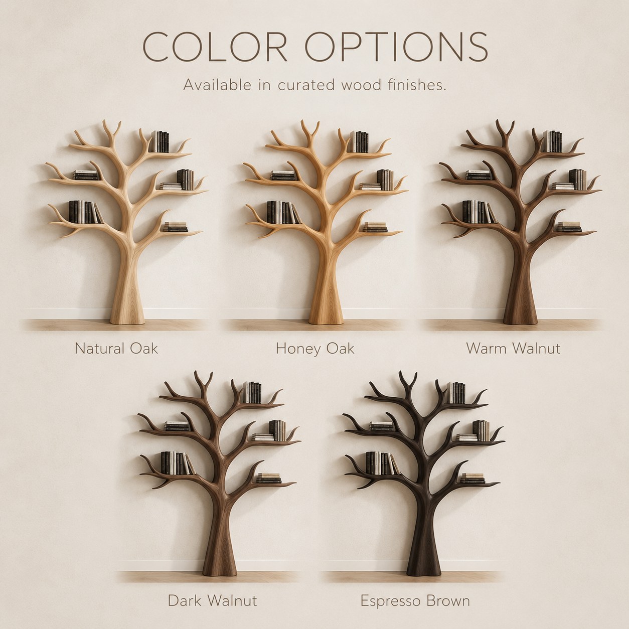 Tavian Sculptural Display Bookshelf - Color Options