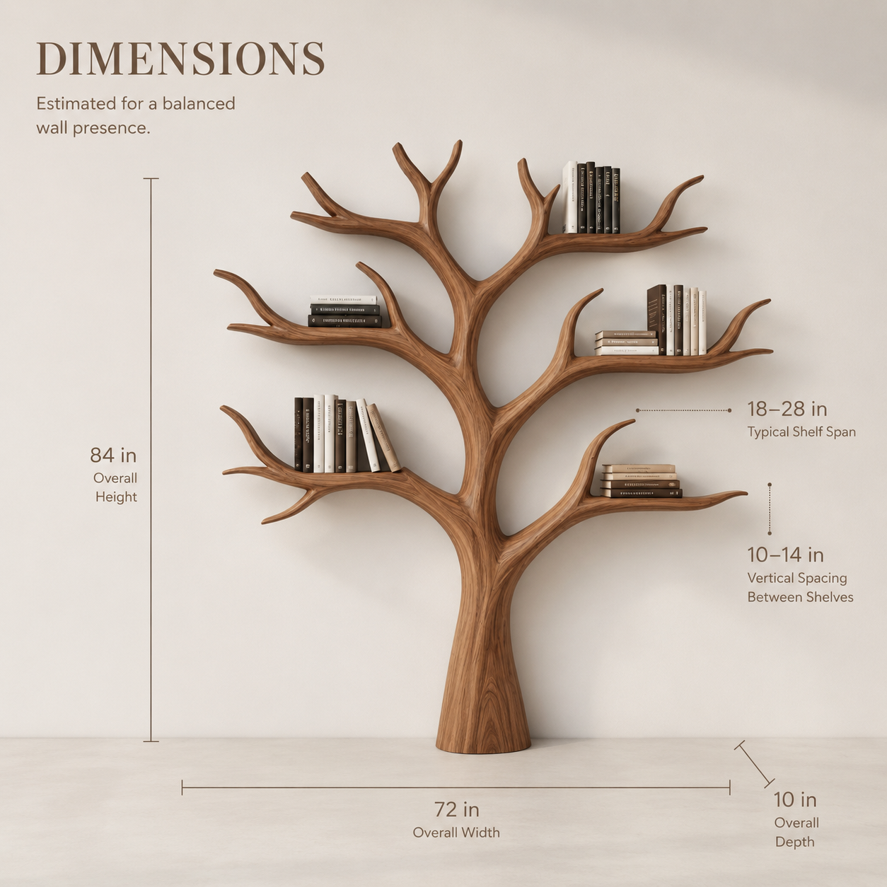Tavian Sculptural Display Bookshelf - Dimensions