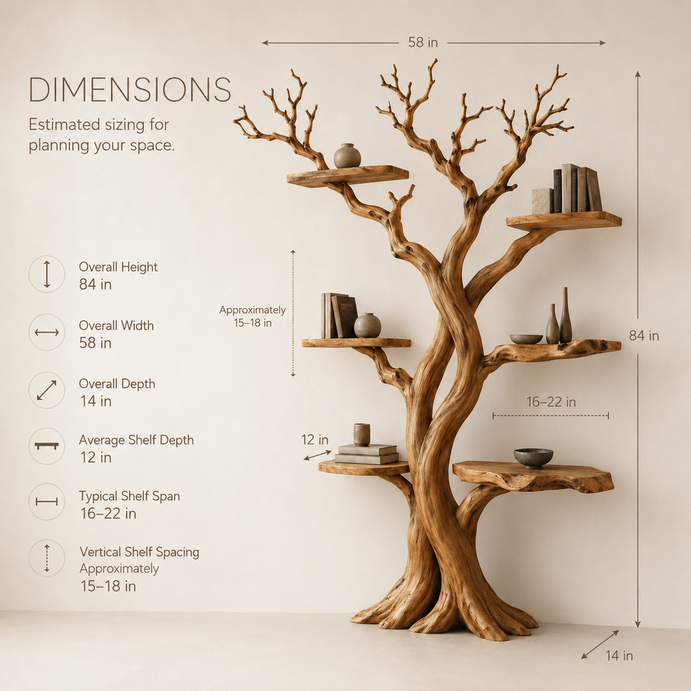 Elowen Ribbon Wood Bookshelf - Dimensions