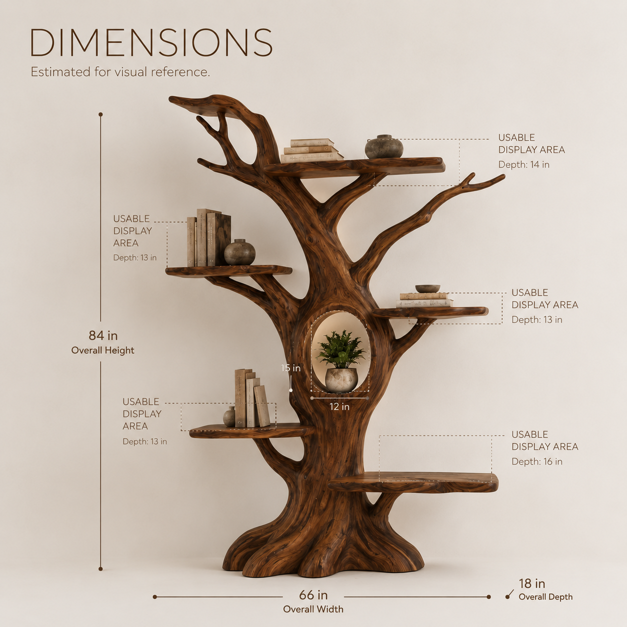 Mira Gallery Curve Bookshelf - Dimensions