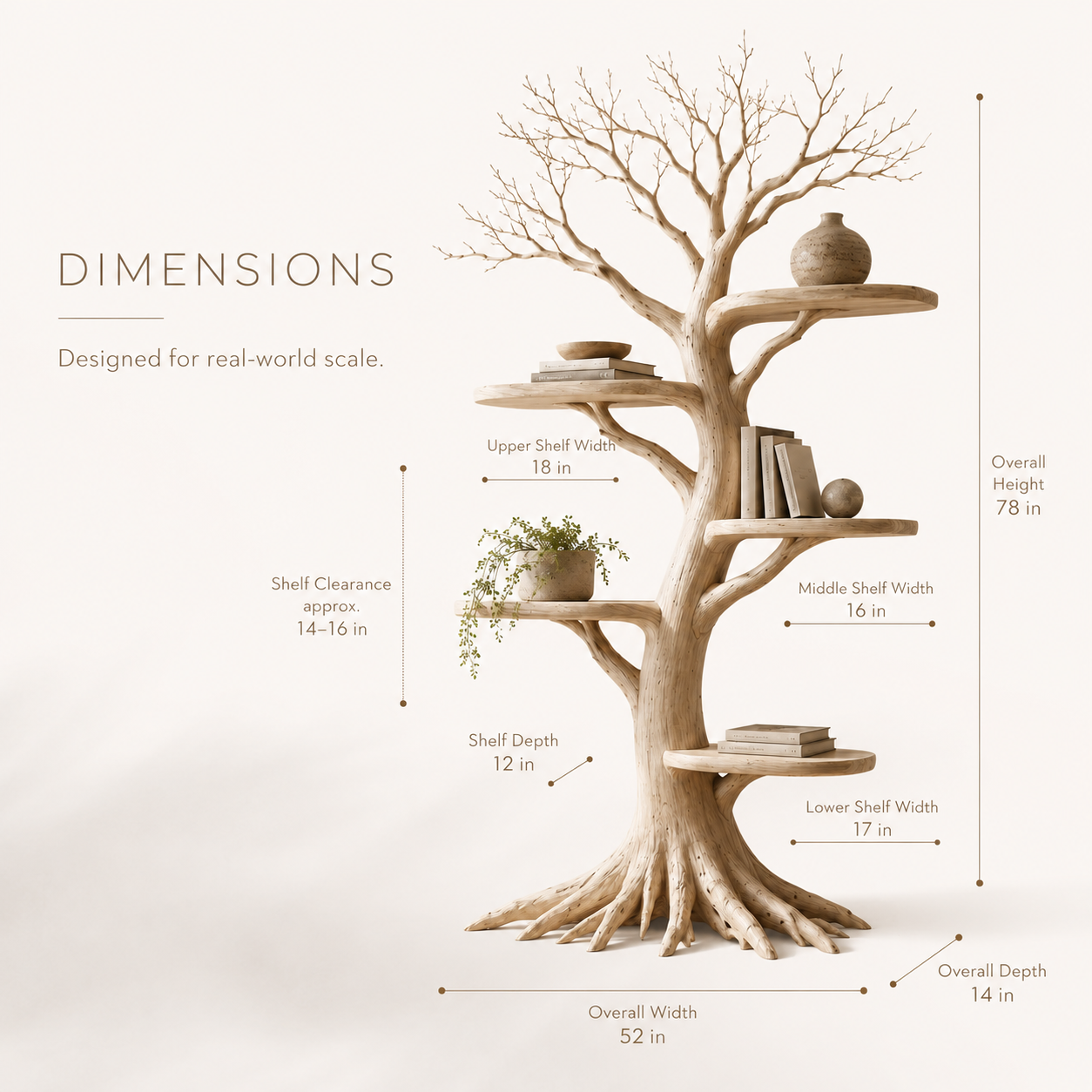 Vela Soft Arch Bookshelf - Dimensions