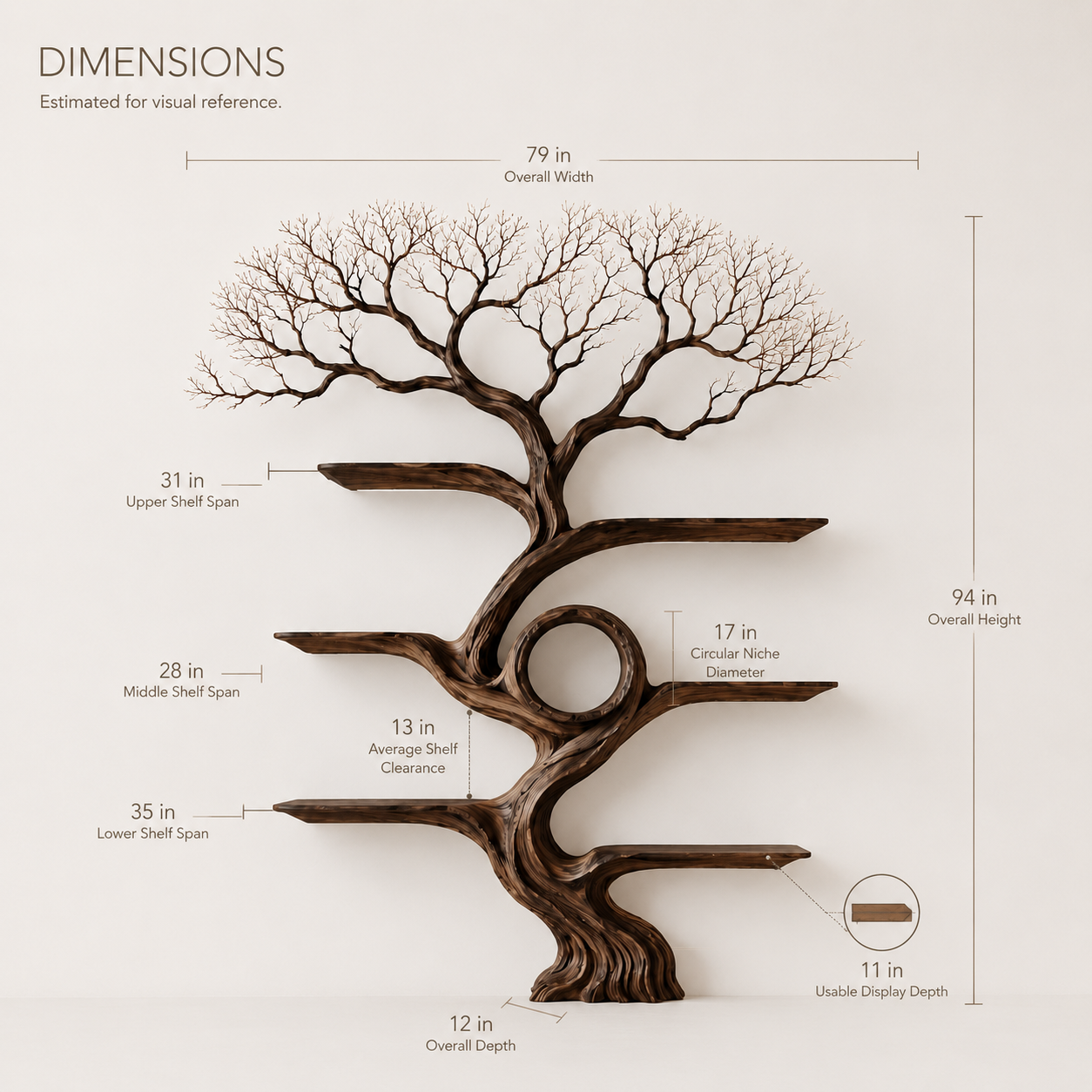 Orion Natural Grain Bookshelf - Dimensions