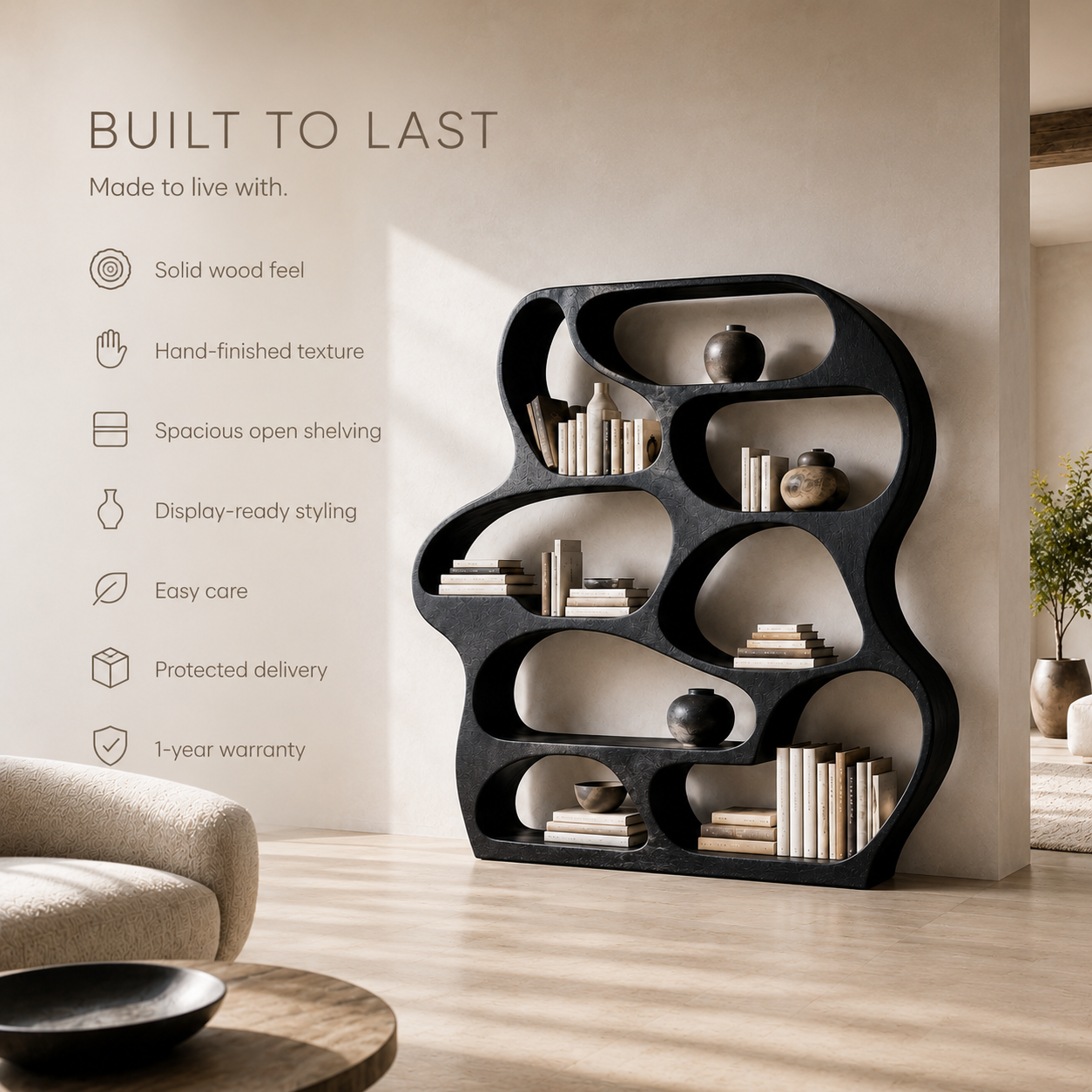 Alden Curved Wood Bookshelf - product image 09