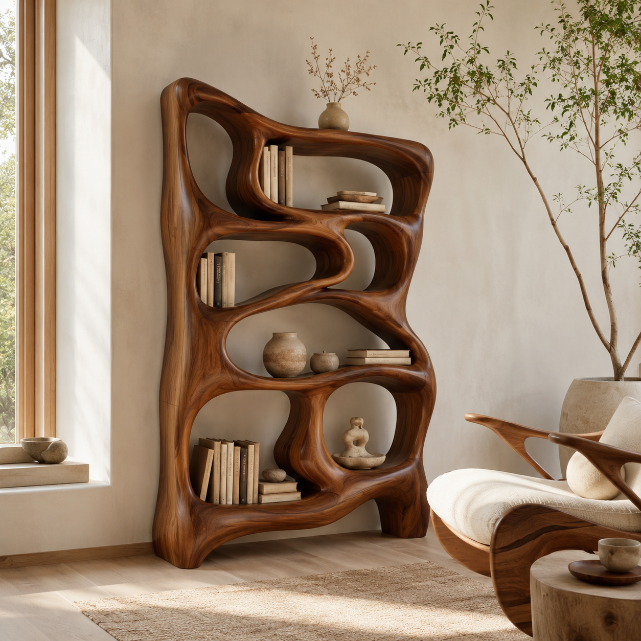 Alden Curved Wood Bookshelf - main view