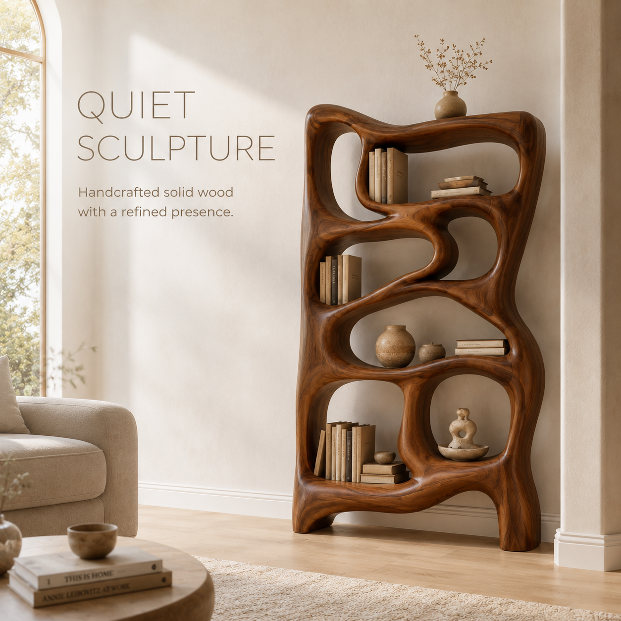 Alden Curved Wood Bookshelf - product image 02