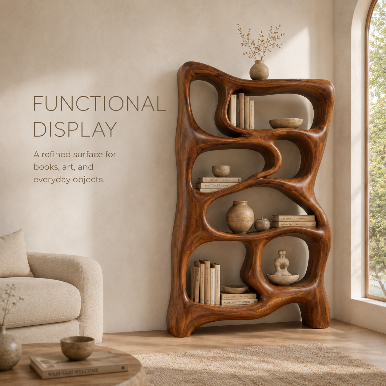 Alden Curved Wood Bookshelf - product image 07