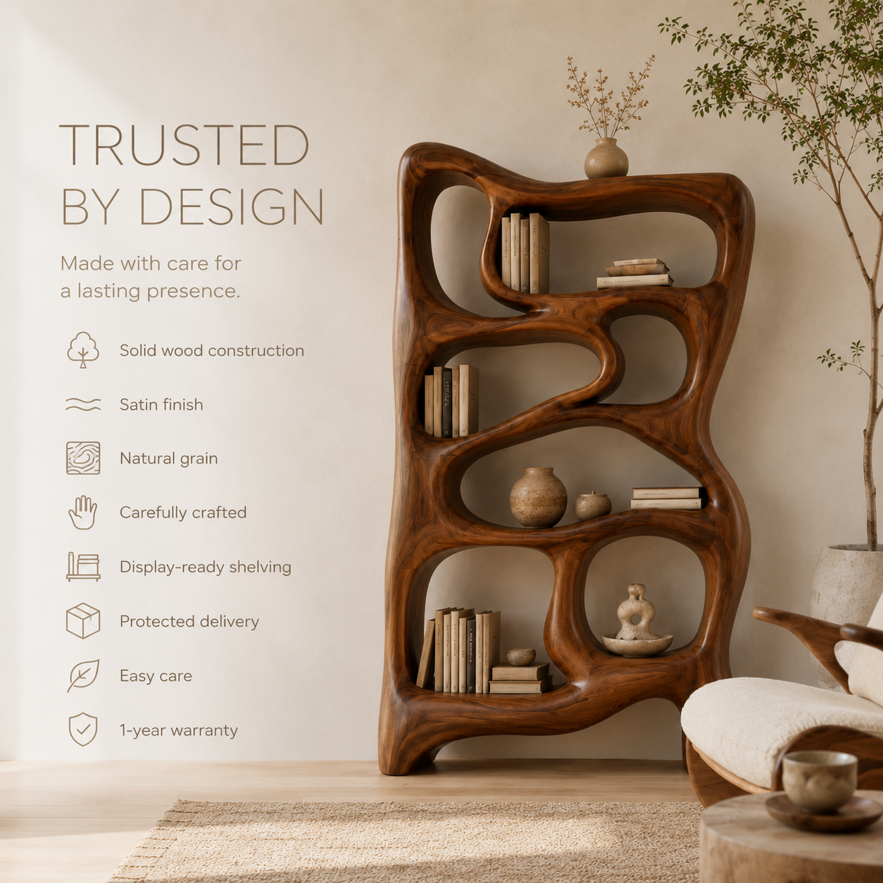Alden Curved Wood Bookshelf - product image 09