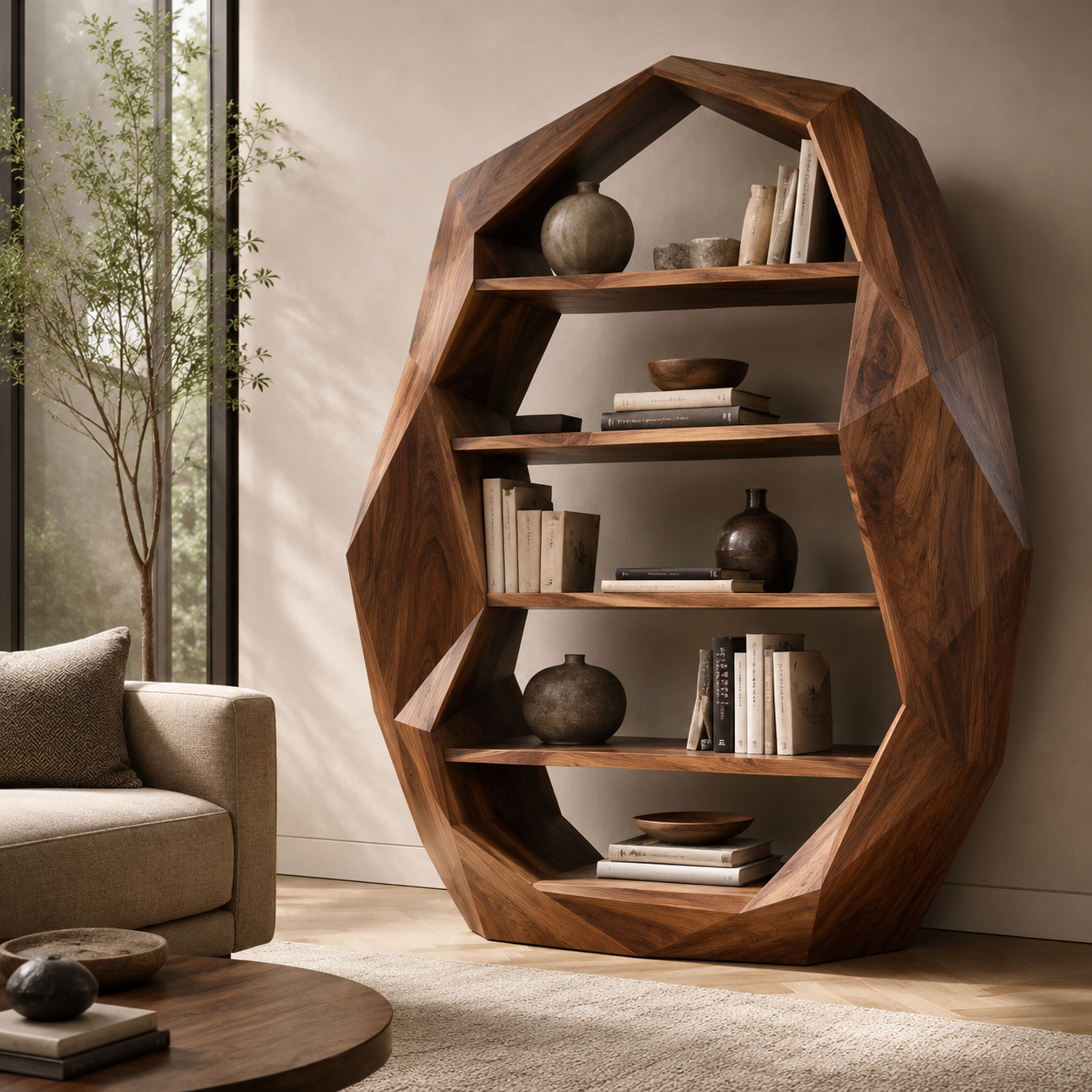 Celine Warm Modern Bookshelf - main view