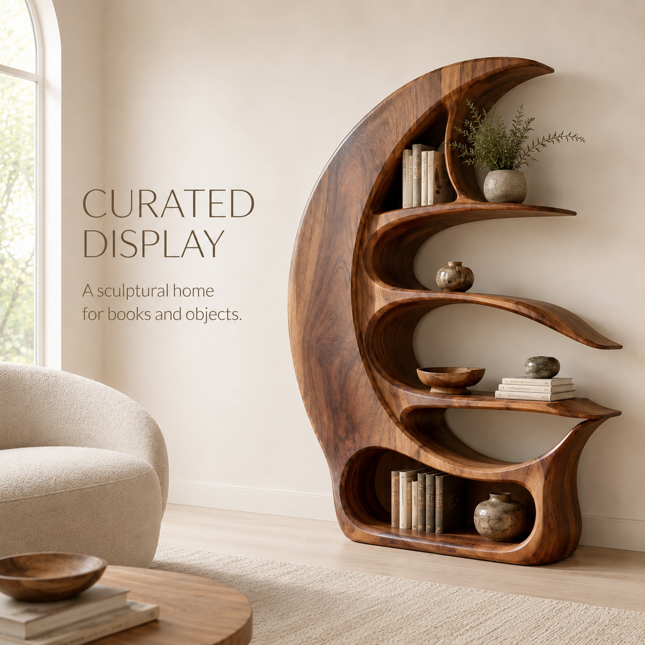 Alden Curved Wood Bookshelf - product image 03