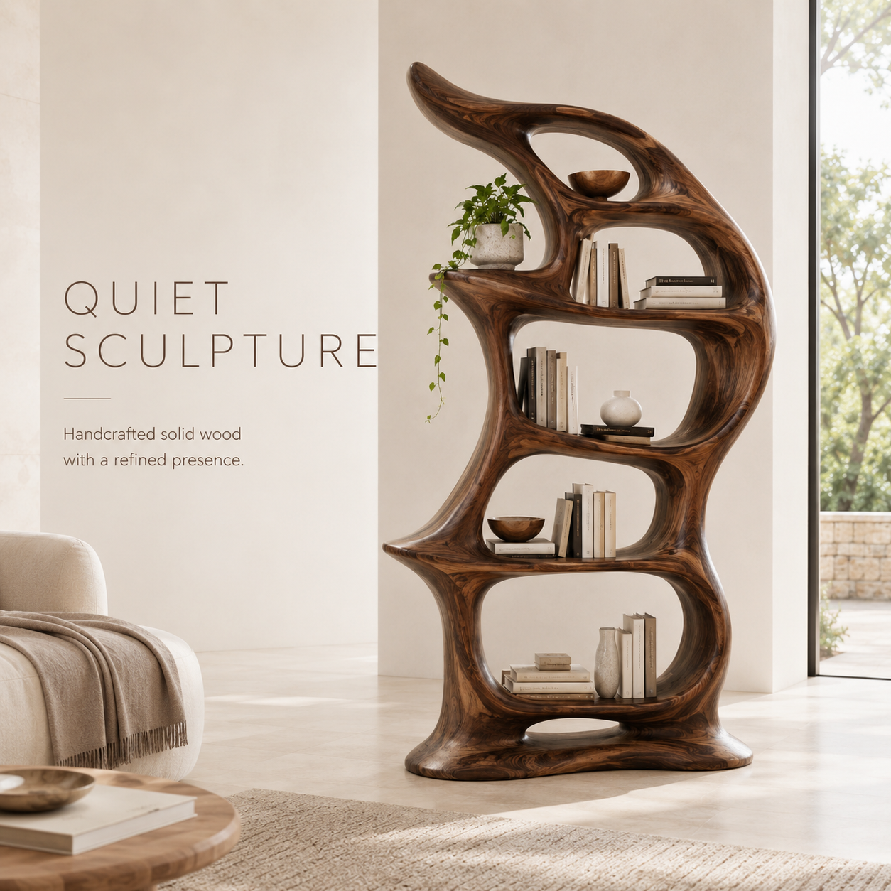 Alden Curved Wood Bookshelf - product image 02