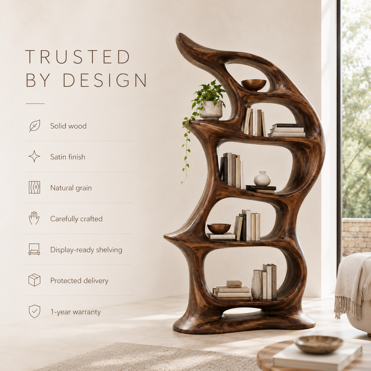 Alden Curved Wood Bookshelf - product image 09