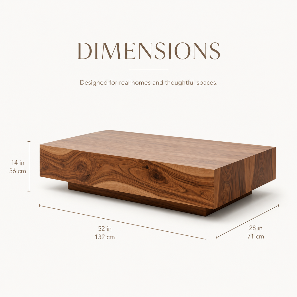 Rhea Sculptural Low Coffee Table - Dimensions