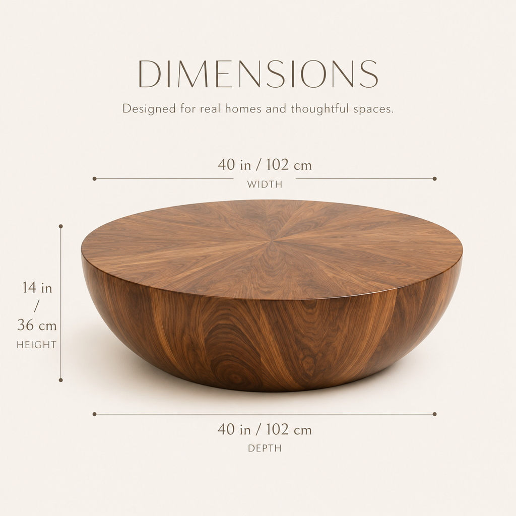 Onda Organic Wood Coffee Table - Dimensions