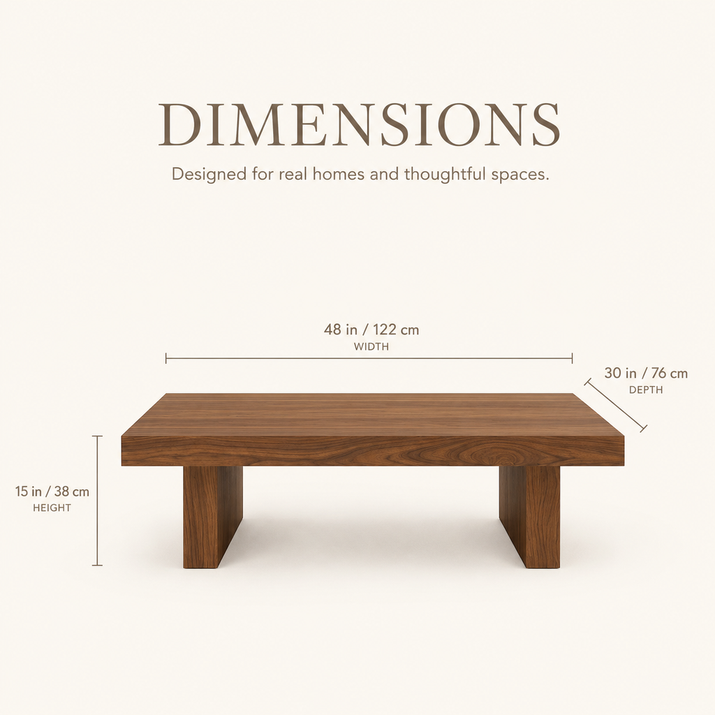 Koa Organic Modern Coffee Table - Dimensions
