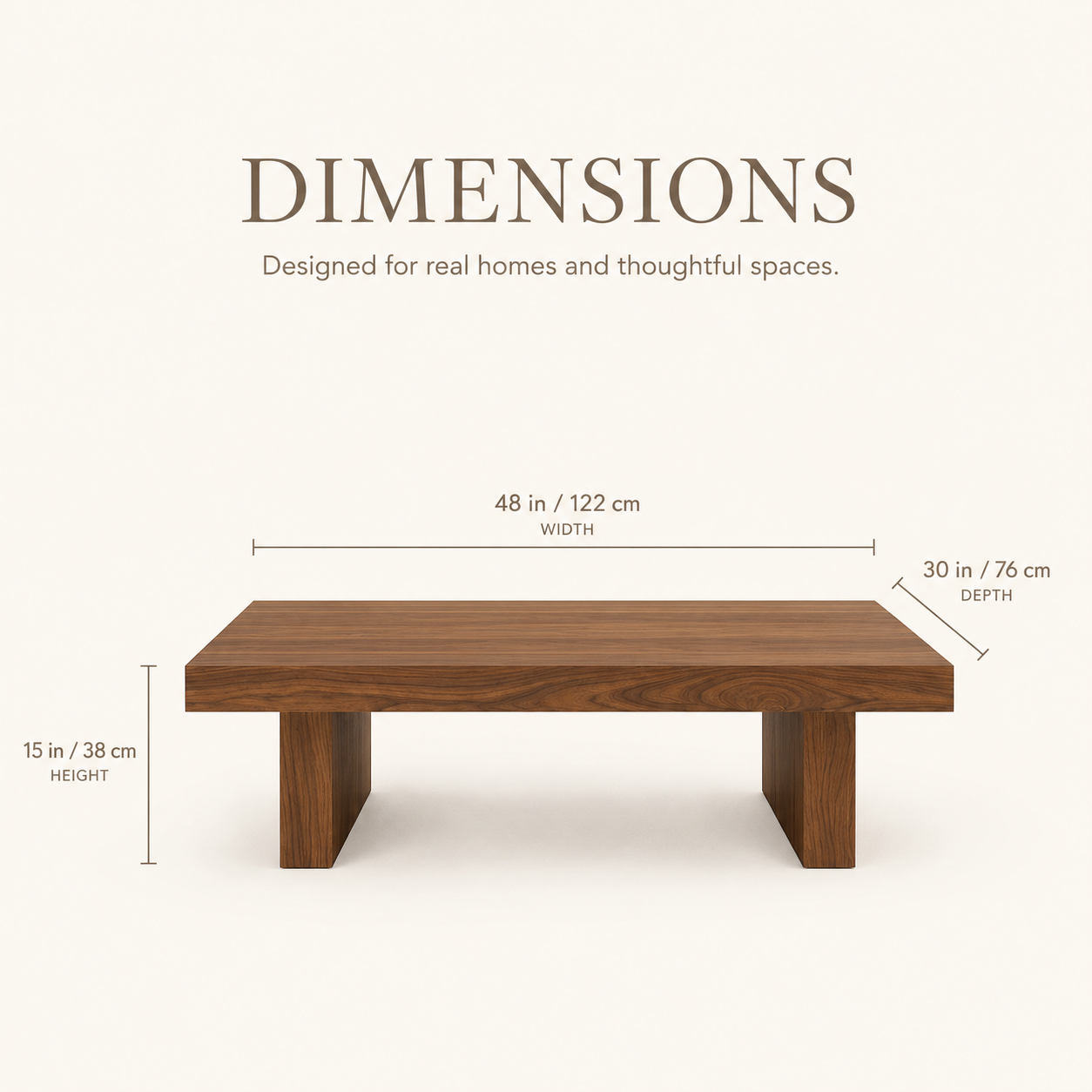 Koa Organic Modern Coffee Table - Dimensions