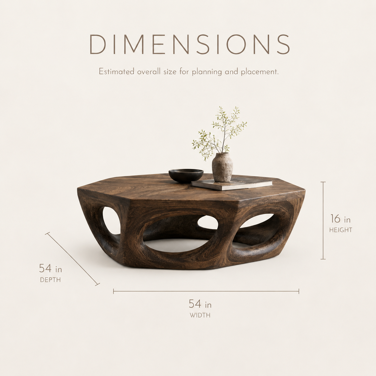 Mira Sculptural Walnut Coffee Table - Dimensions