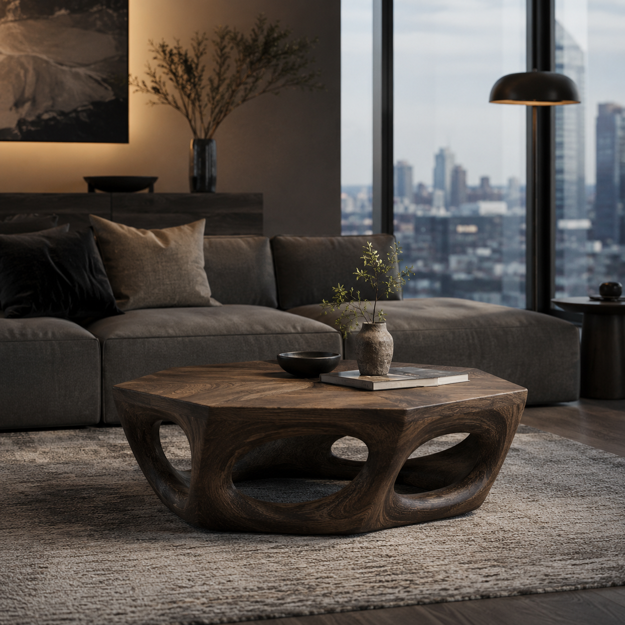 Mira Sculptural Walnut Coffee Table - main view