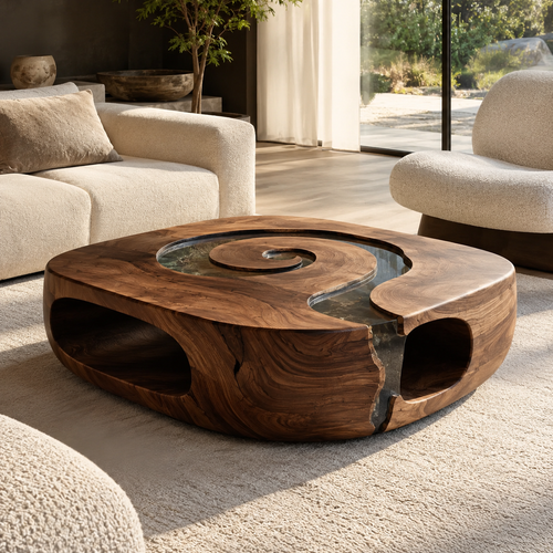 Marin Rounded Wood Coffee Table - main view