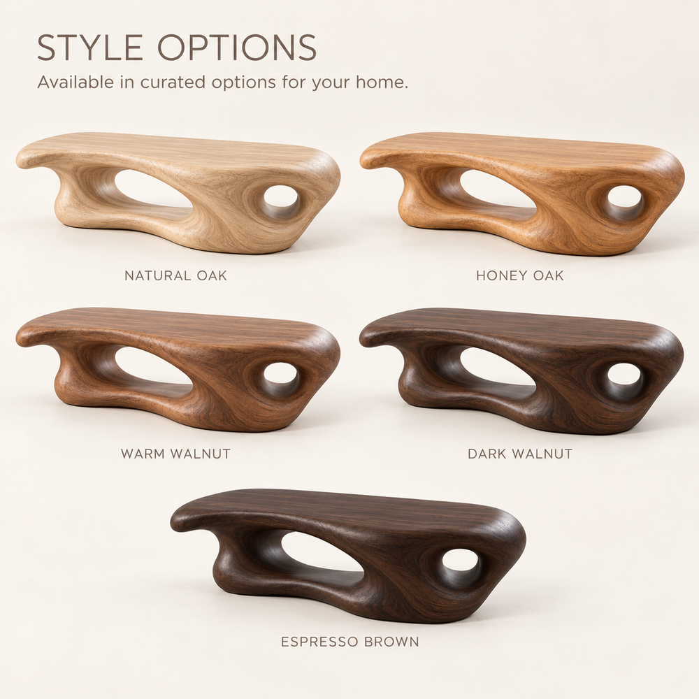 Aurelle Sculptural Solid Wood Coffee Table - Design 336 - product detail and styling view 10