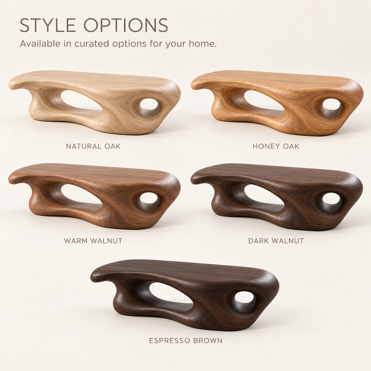 Aurelle Sculptural Solid Wood Coffee Table - Design 336 - product detail and styling view 10