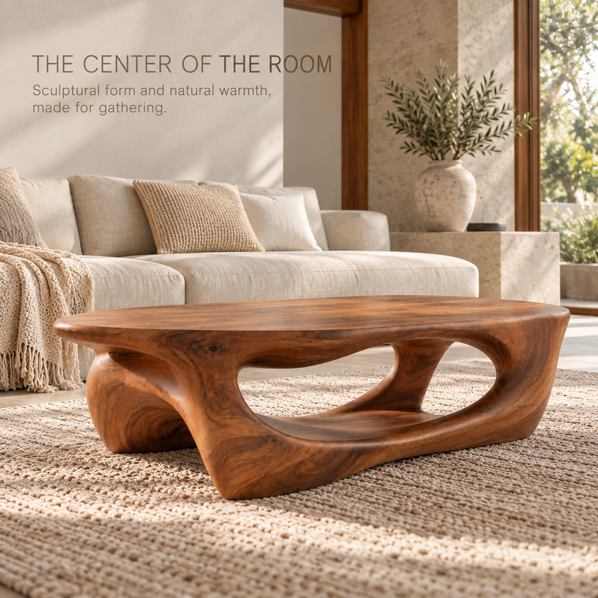 Arden Sculptural Solid Wood Coffee Table - Design 337 - main lifestyle view