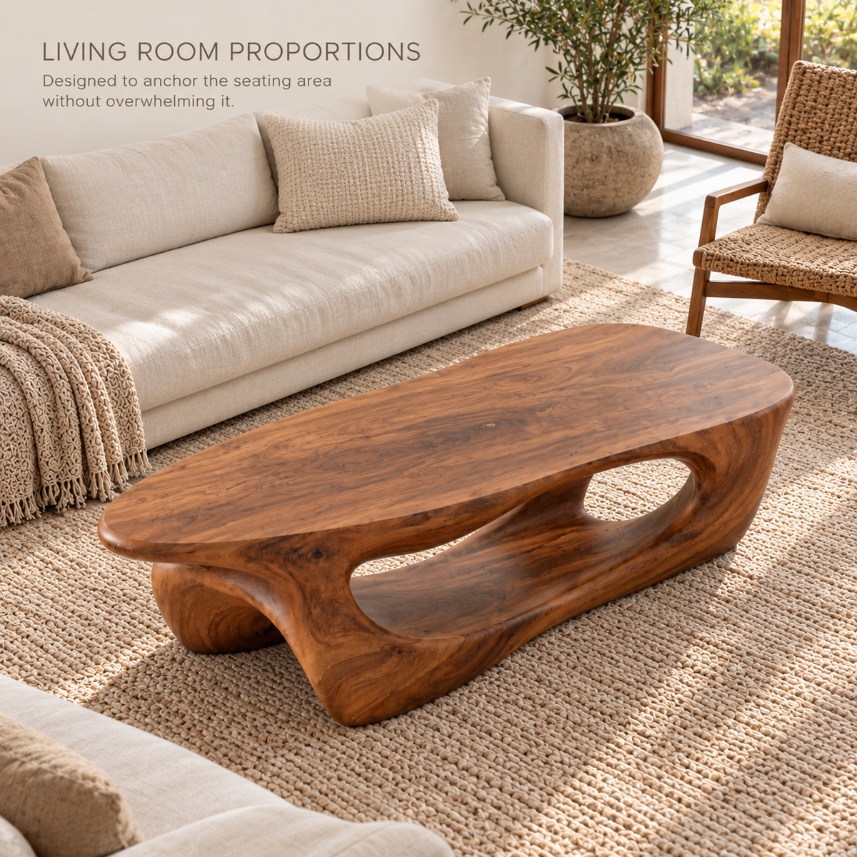 Arden Sculptural Solid Wood Coffee Table - Design 337 - product detail and styling view 3