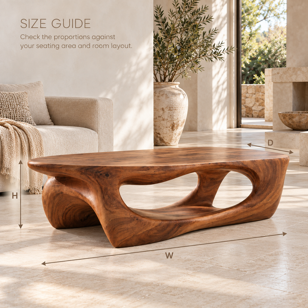 Arden Sculptural Solid Wood Coffee Table - Design 337 - product detail and styling view 7