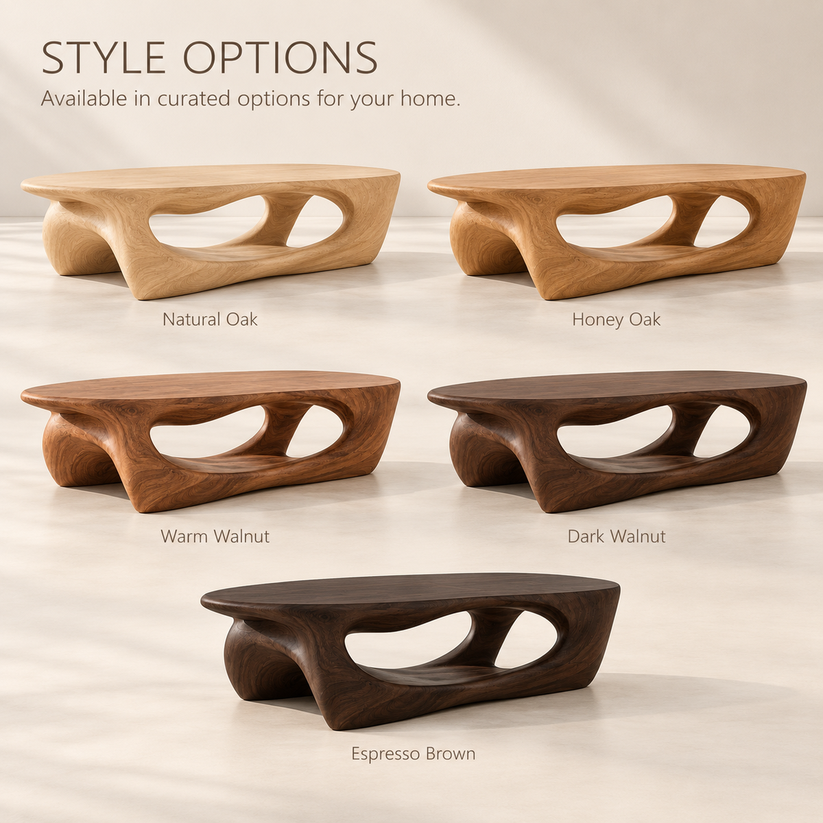 Arden Sculptural Solid Wood Coffee Table - Design 337 - product detail and styling view 10