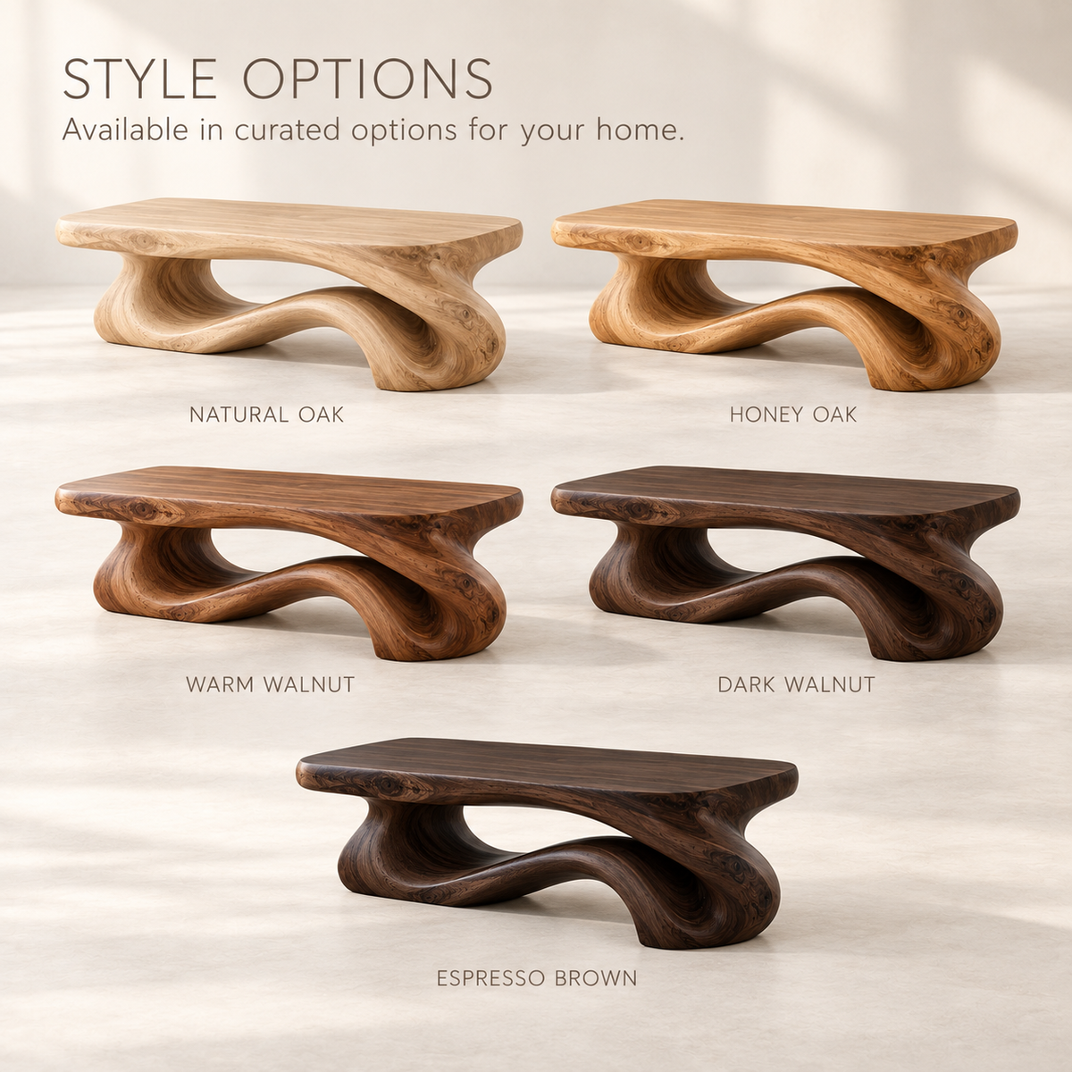 Rowan Sculptural Solid Wood Coffee Table - Design 339 - product detail and styling view 10