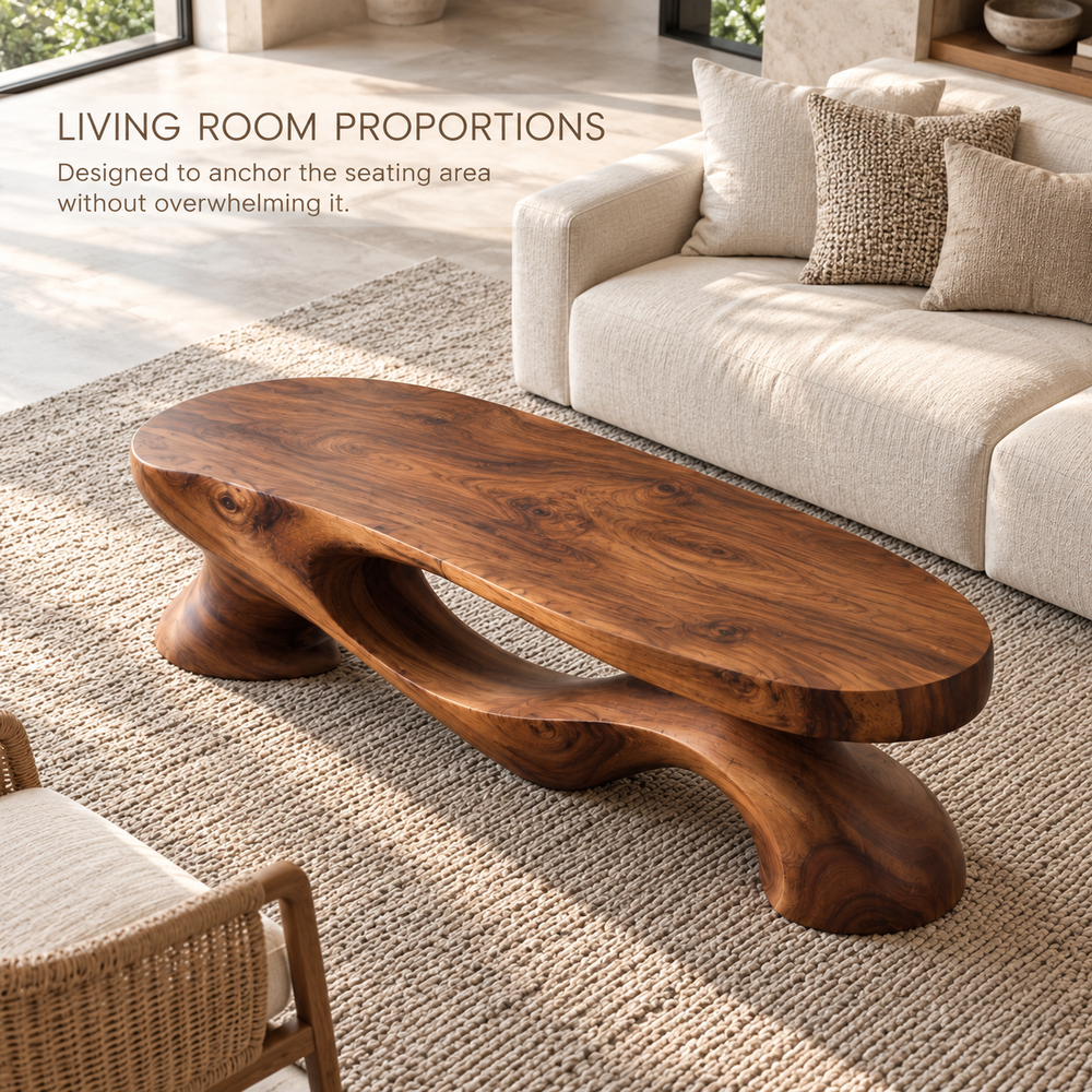 Veyra Sculptural Solid Wood Coffee Table - Design 341 - product detail and styling view 3