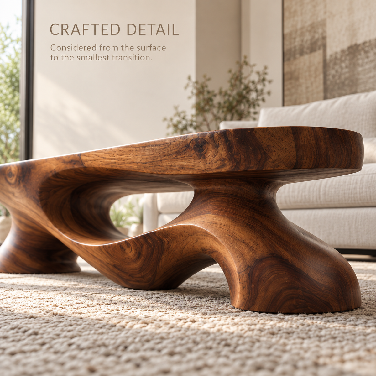 Veyra Sculptural Solid Wood Coffee Table - Design 341 - product detail and styling view 5