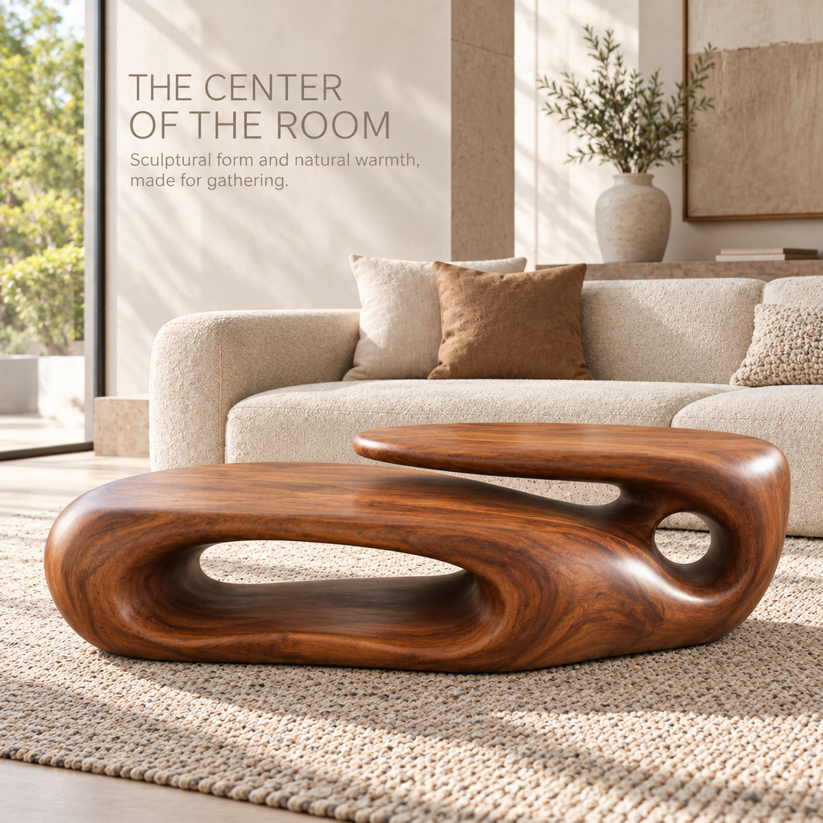 Soren Sculptural Solid Wood Coffee Table - Design 342 - main lifestyle view