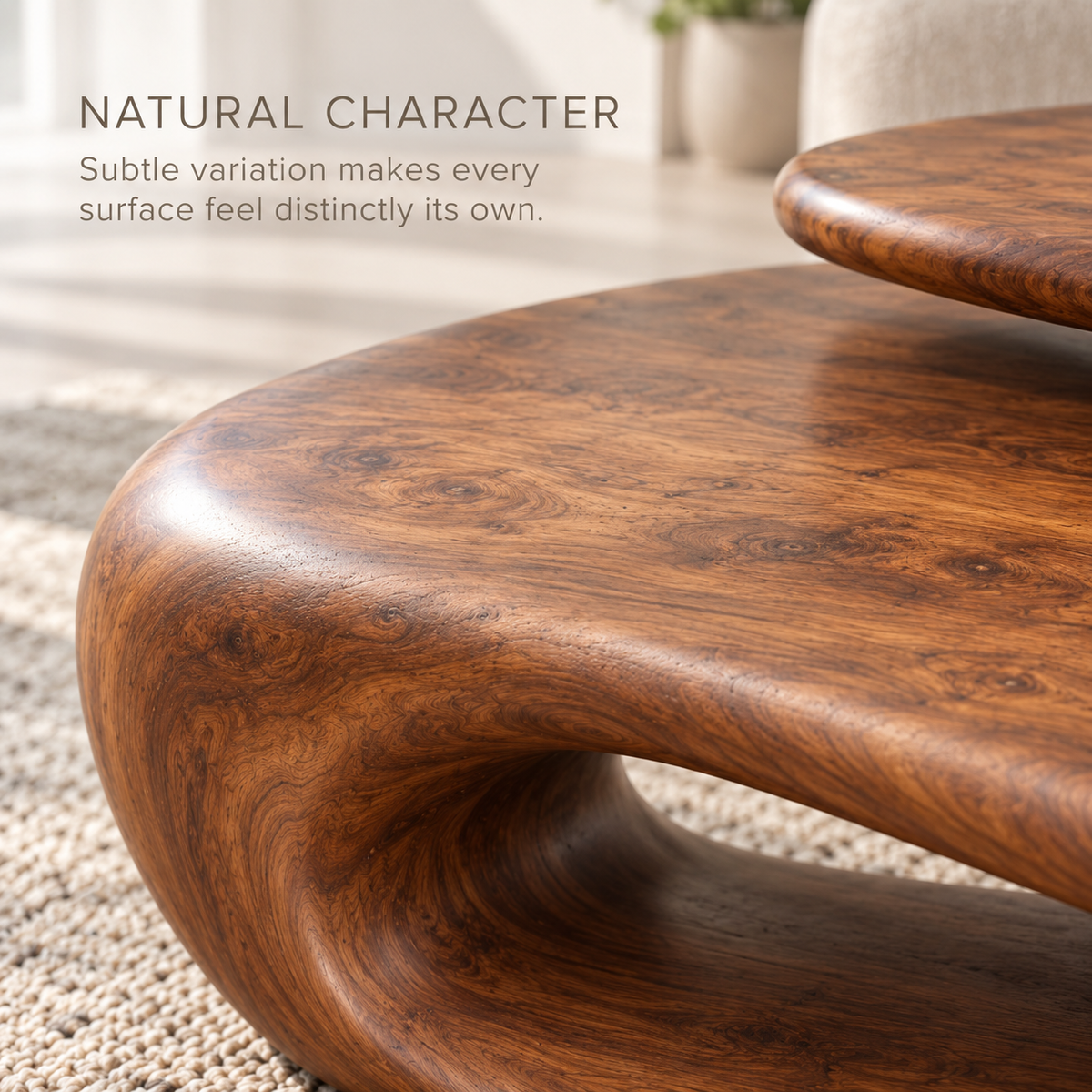Soren Sculptural Solid Wood Coffee Table - Design 342 - product detail and styling view 4