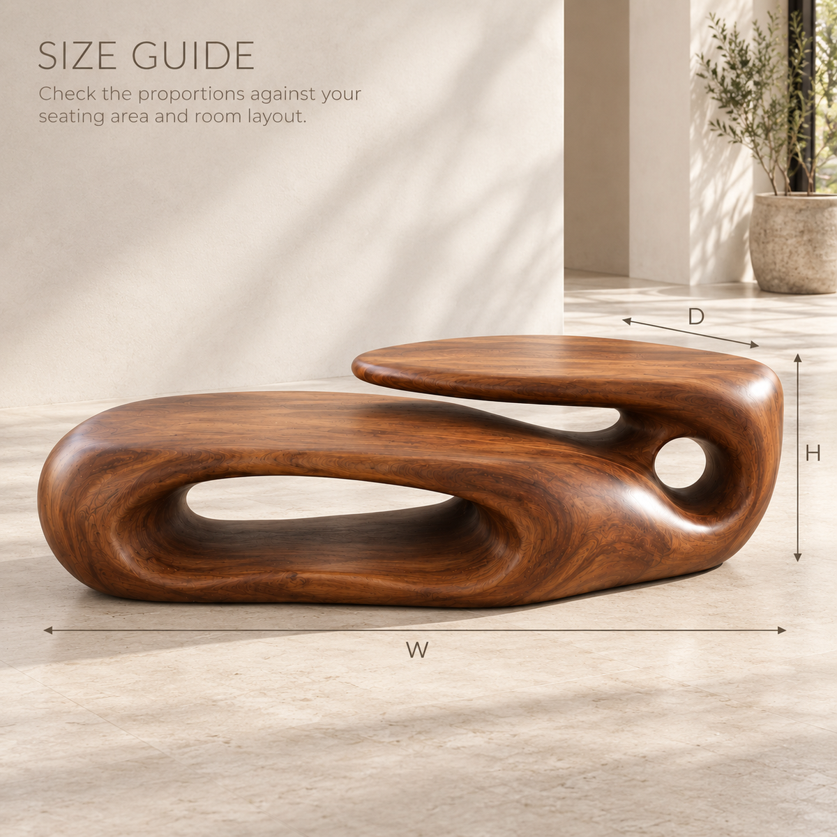 Soren Sculptural Solid Wood Coffee Table - Design 342 - product detail and styling view 7